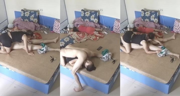 Cặp vợ chồng VN bú lồn – mút cặc nhau trước mặt con gái